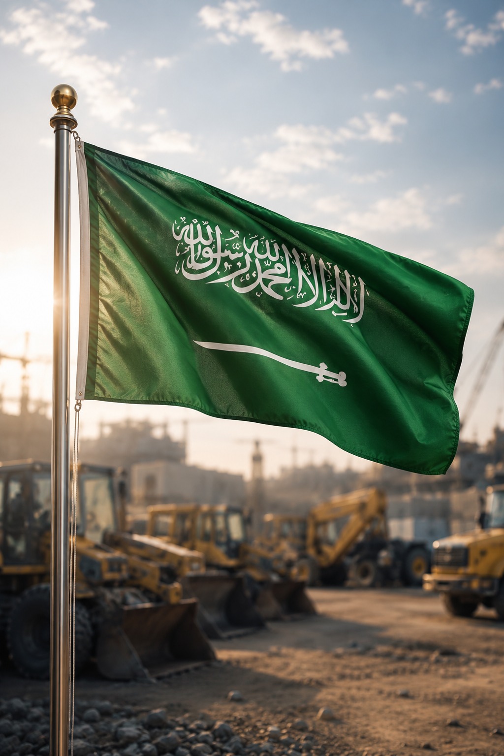 Saudi Flag and Industrial Scene
